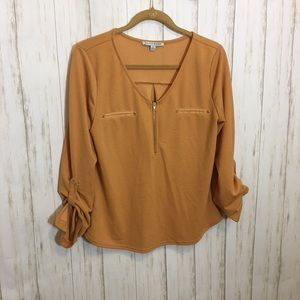 Haute Monde Mustard Zipper Blouse